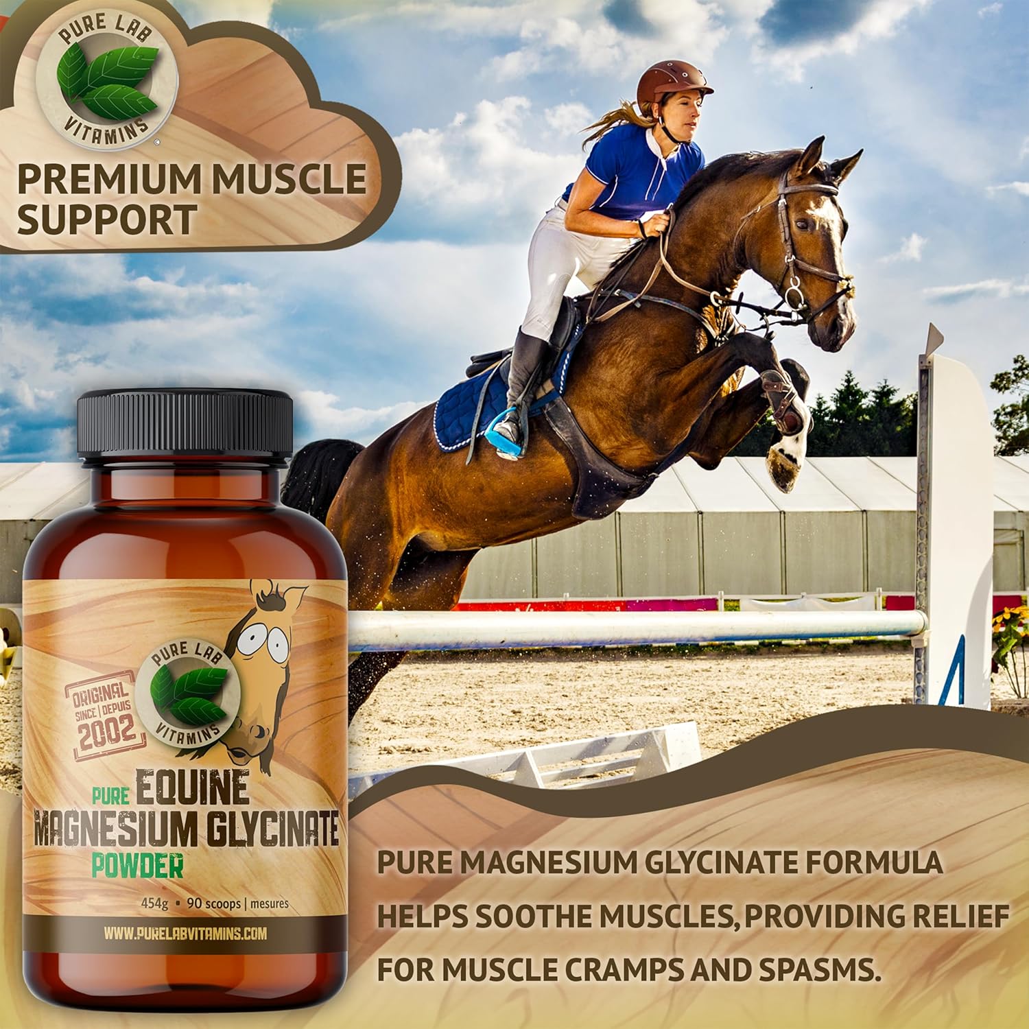 454 g Pure Lab Vitamins Equine Magnesium Glycinate Powder - Canadian Made