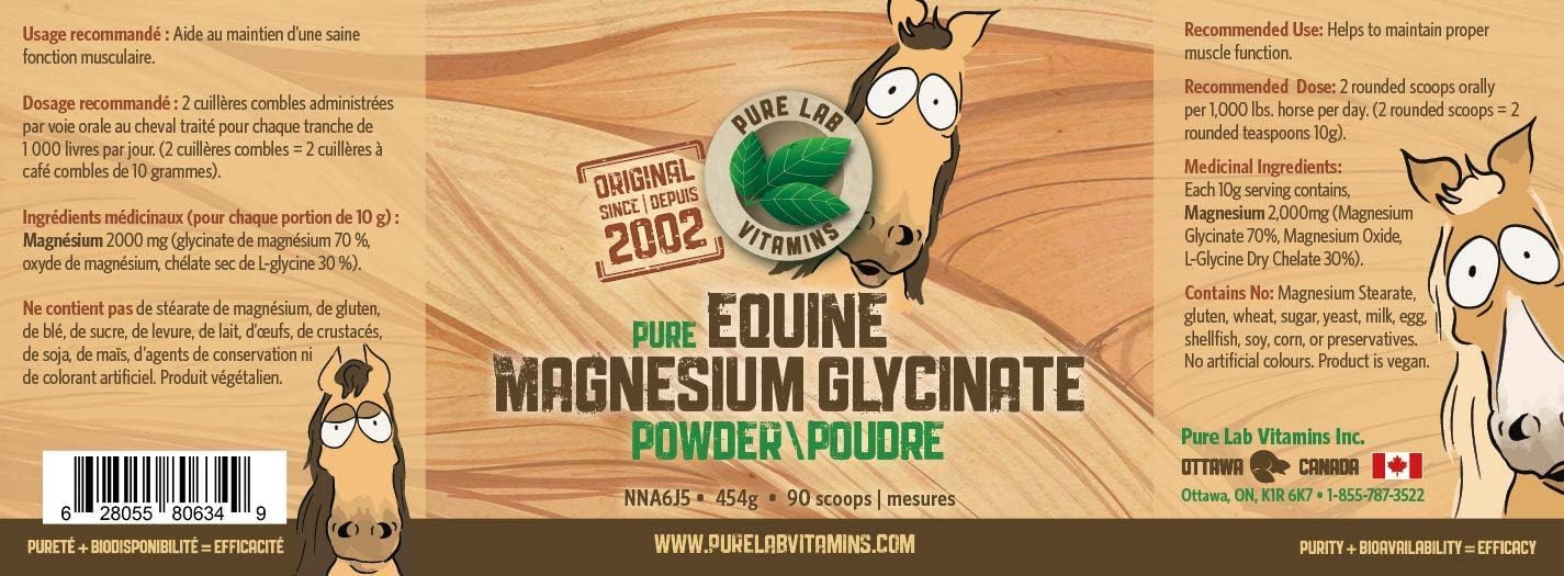 454 g Pure Lab Vitamins Equine Magnesium Glycinate Powder - Canadian Made