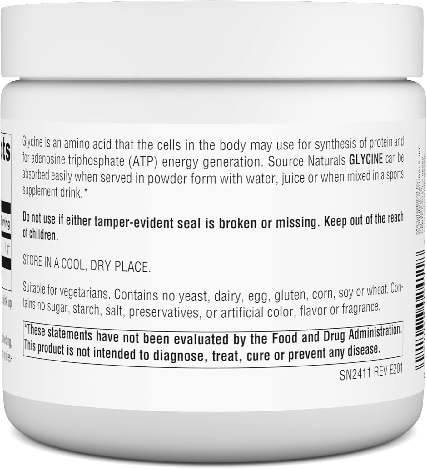 454 Grams Source Naturals Glycine Powder for Energy Generation and Protein Synthesis, 8 oz