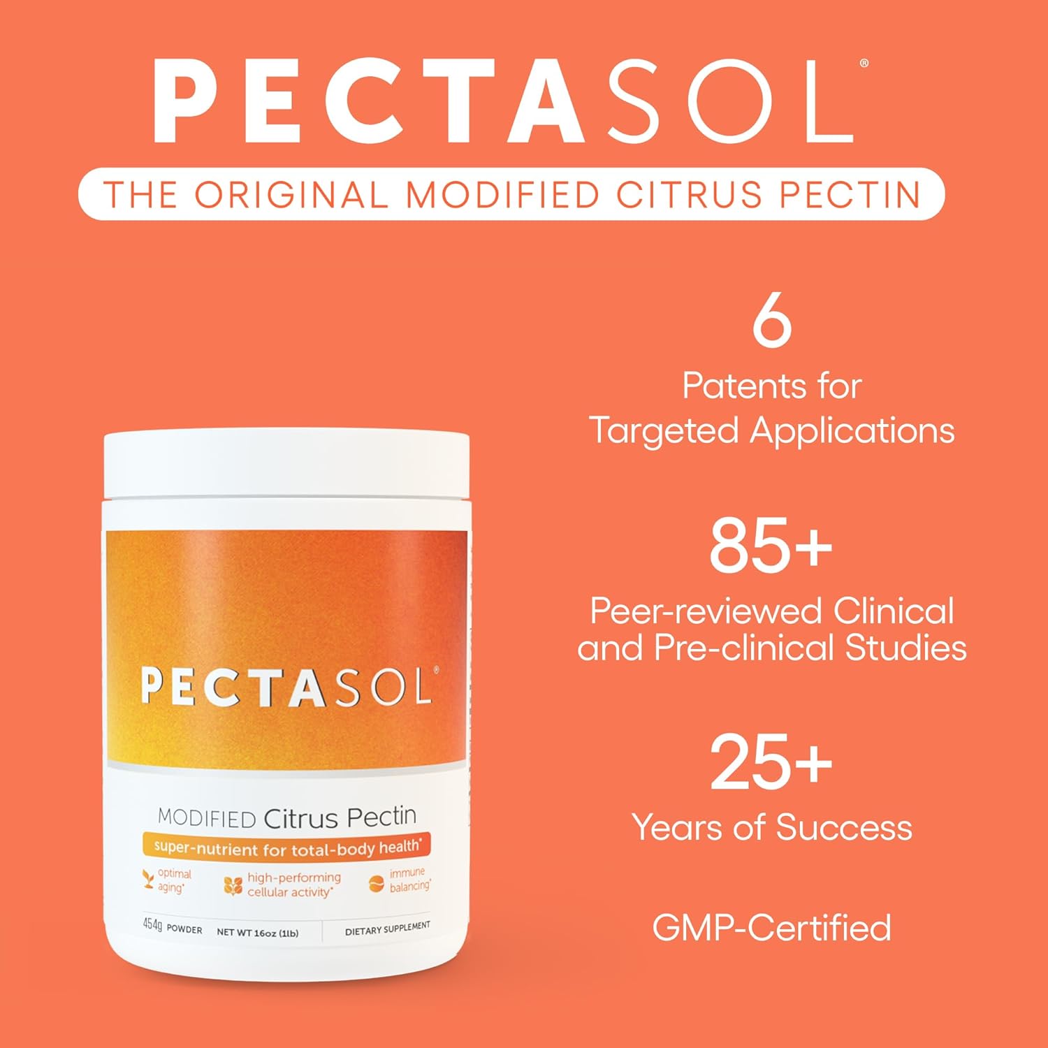 454g EcoNugenics PectaSol Modified Citrus Pectin Powder for Heart, Immune Support & Healthy Aging - Galectin-3 Levels Management