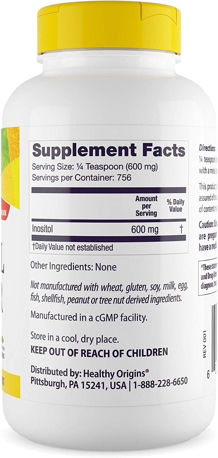 454g Healthy Origins Inositol Powder for Skin, Hair & Nails - B8 Vitamin Supplement - B Complex - Vegan, Non-GMO, Gluten-Free - 16 Oz
