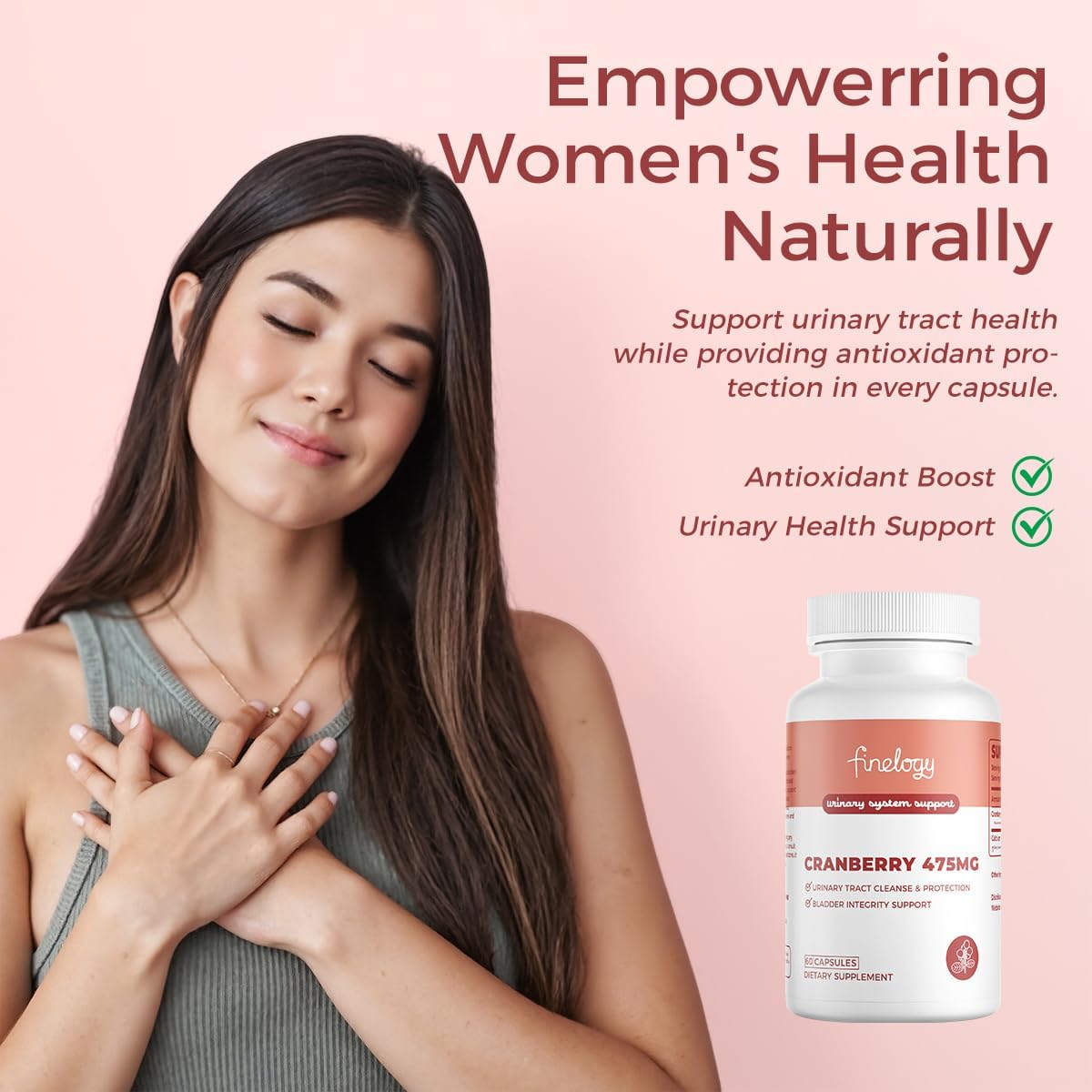 475mg Cranberry Pills - 60 Vegan Capsules for Urinary Tract & Bladder Health | Non-GMO Cranberry Supplement with Concentrated Powder - Sugar-Free (2-Month Supply)