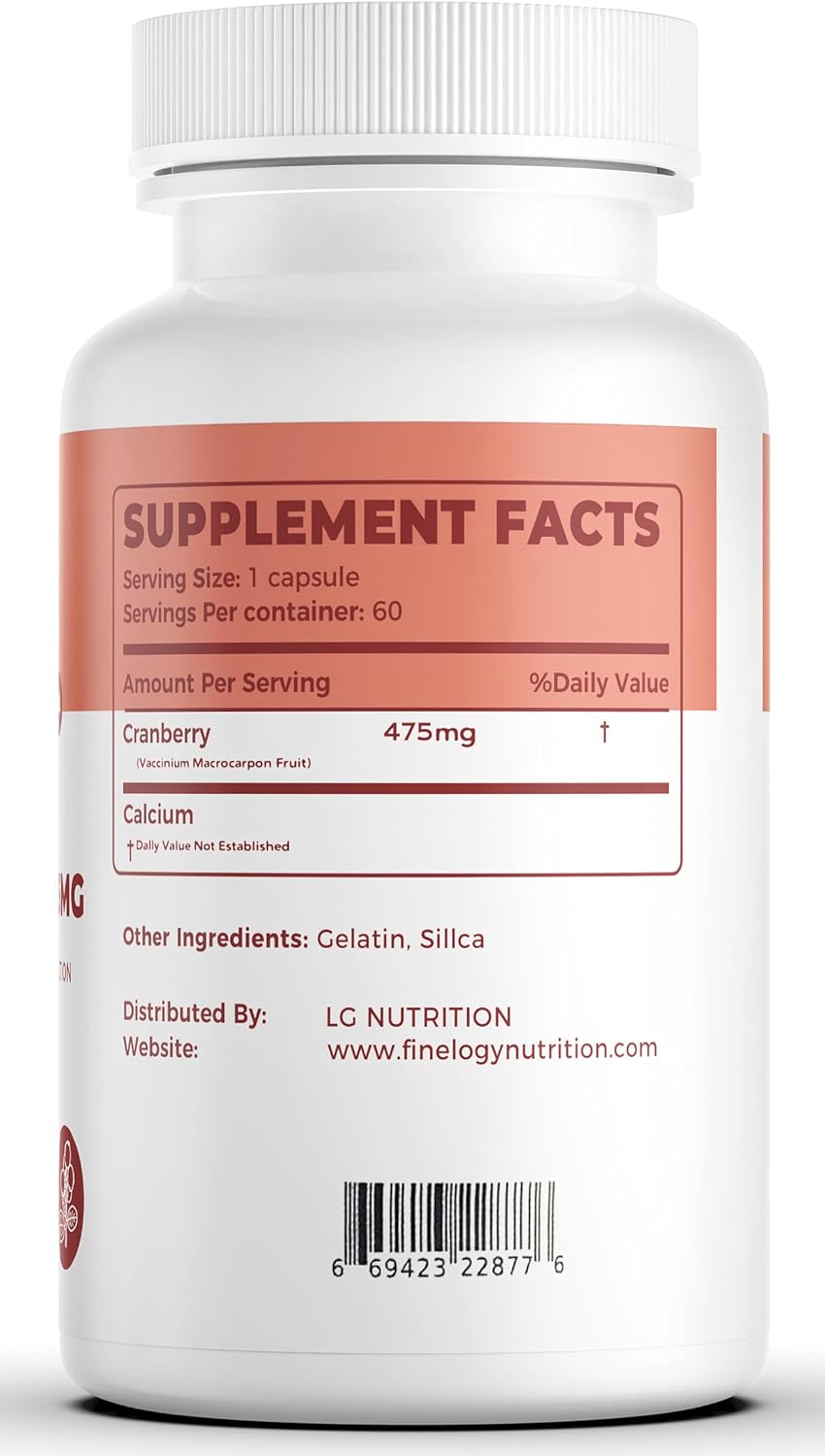 475mg Cranberry Pills - 60 Vegan Capsules for Urinary Tract & Bladder Health | Non-GMO Cranberry Supplement with Concentrated Powder - Sugar-Free (2-Month Supply)