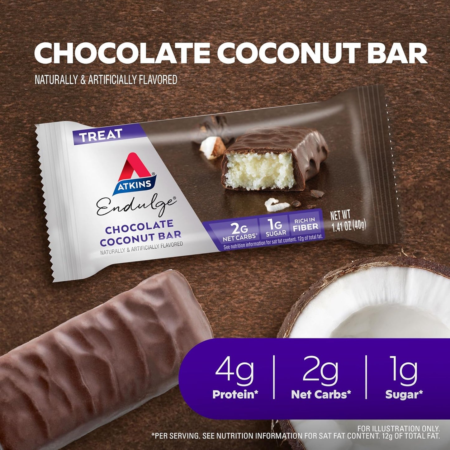 48-Count Atkins Endulge Milk Chocolate Caramel Squares & 16-Count Chocolate Coconut Bars - Low Sugar Dessert Favorites