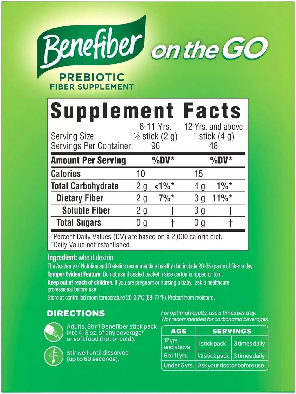 48 Count Benefiber Prebiotic Fiber Sticks for Digestive Health