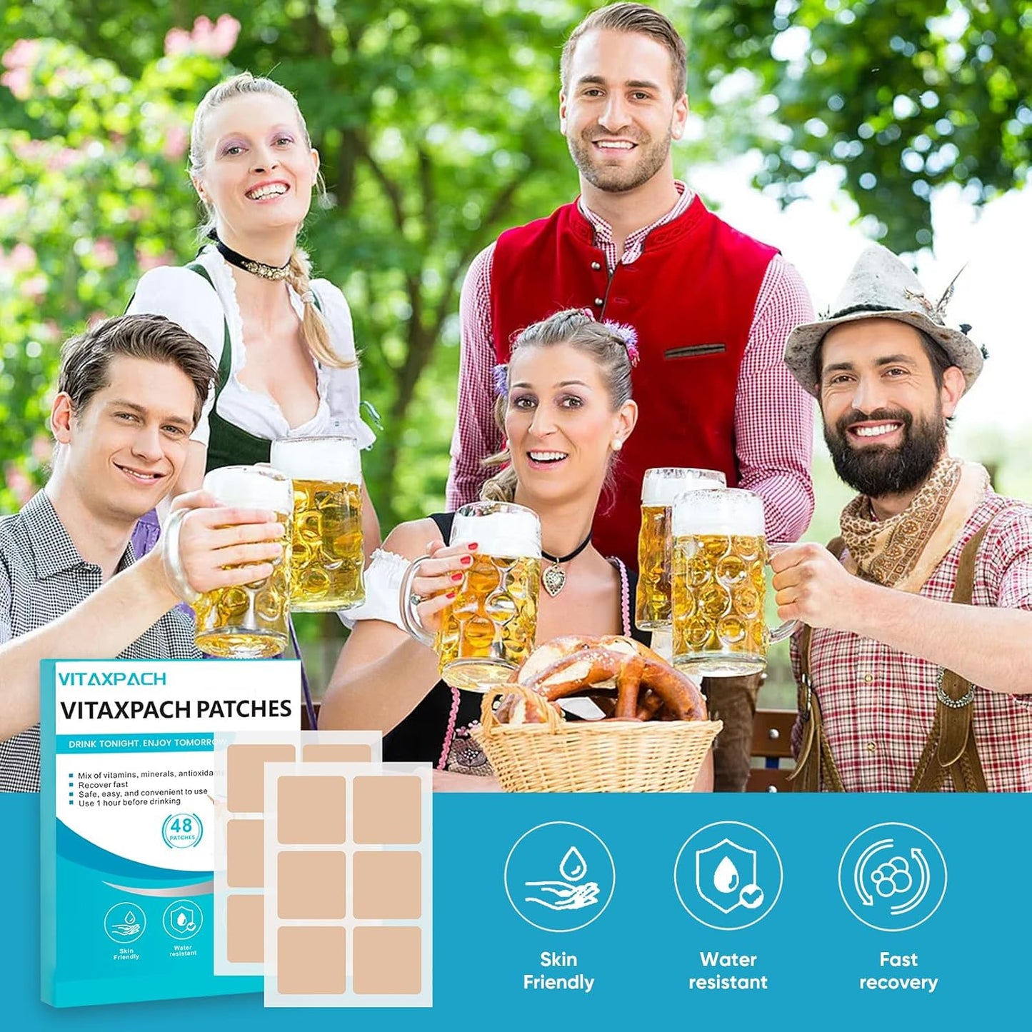 48 Pack of Vitaxpach Recovery Patches with 100% Natural Ingredients for Refreshed & Energized Mornings - Skin-Friendly & Waterproof - Ideal for Pre-Party Use - Enhanced Morning Formula