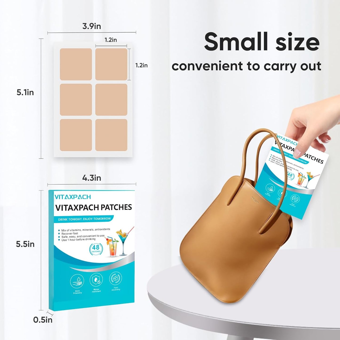 48 Pack of Vitaxpach Recovery Patches with 100% Natural Ingredients for Refreshed & Energized Mornings - Skin-Friendly & Waterproof - Ideal for Pre-Party Use - Enhanced Morning Formula