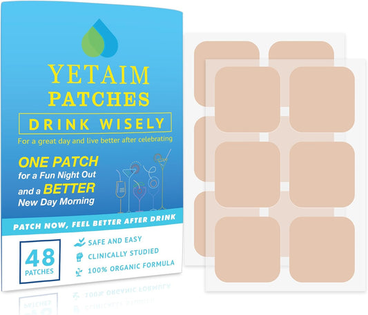 48-Pack YETAIM Recovery Patches for Men and Women - Fast Energy Boost and Recovery Support for Day and Night Parties - Arm, Neck, Wrist, and Back Application for Morning Revival - Clear Blue