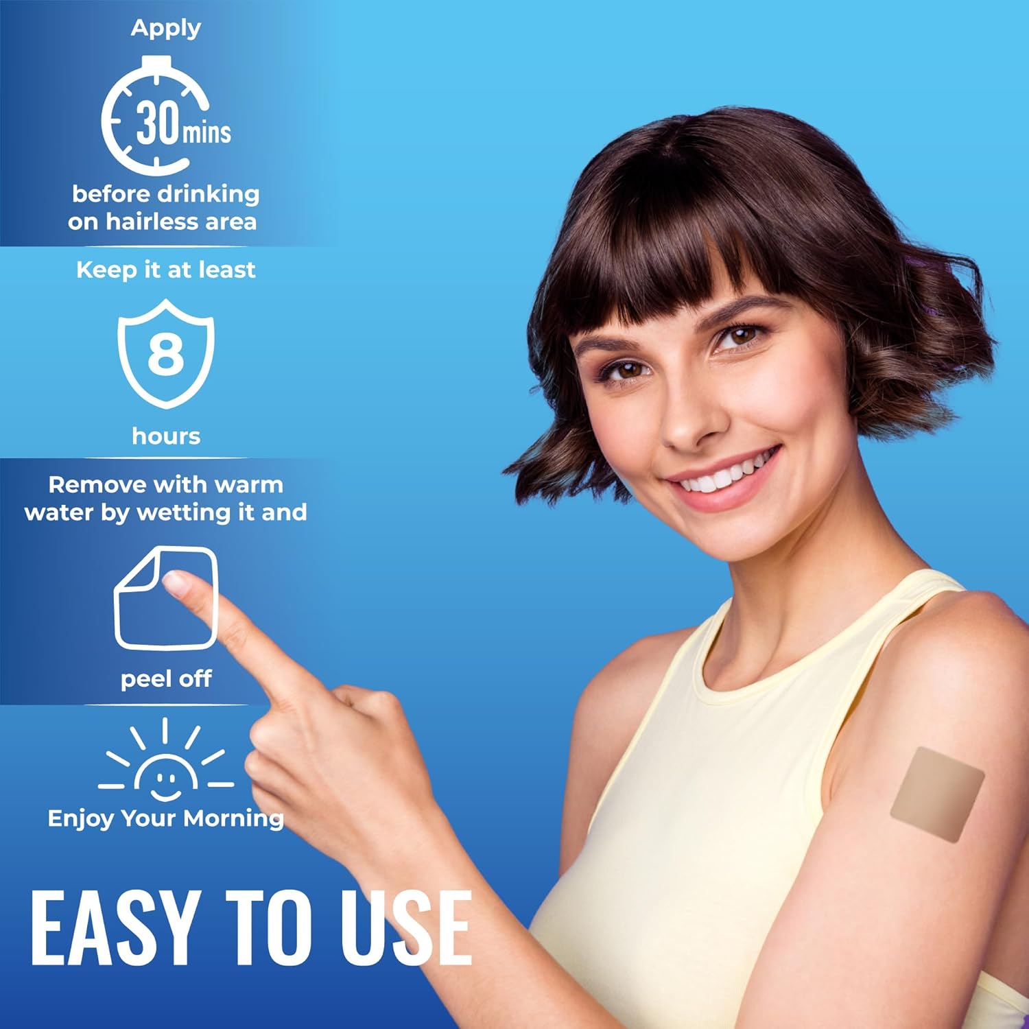 48-Pack YETAIM Recovery Patches for Men and Women - Fast Energy Boost and Recovery Support for Day and Night Parties - Arm, Neck, Wrist, and Back Application for Morning Revival - Clear Blue