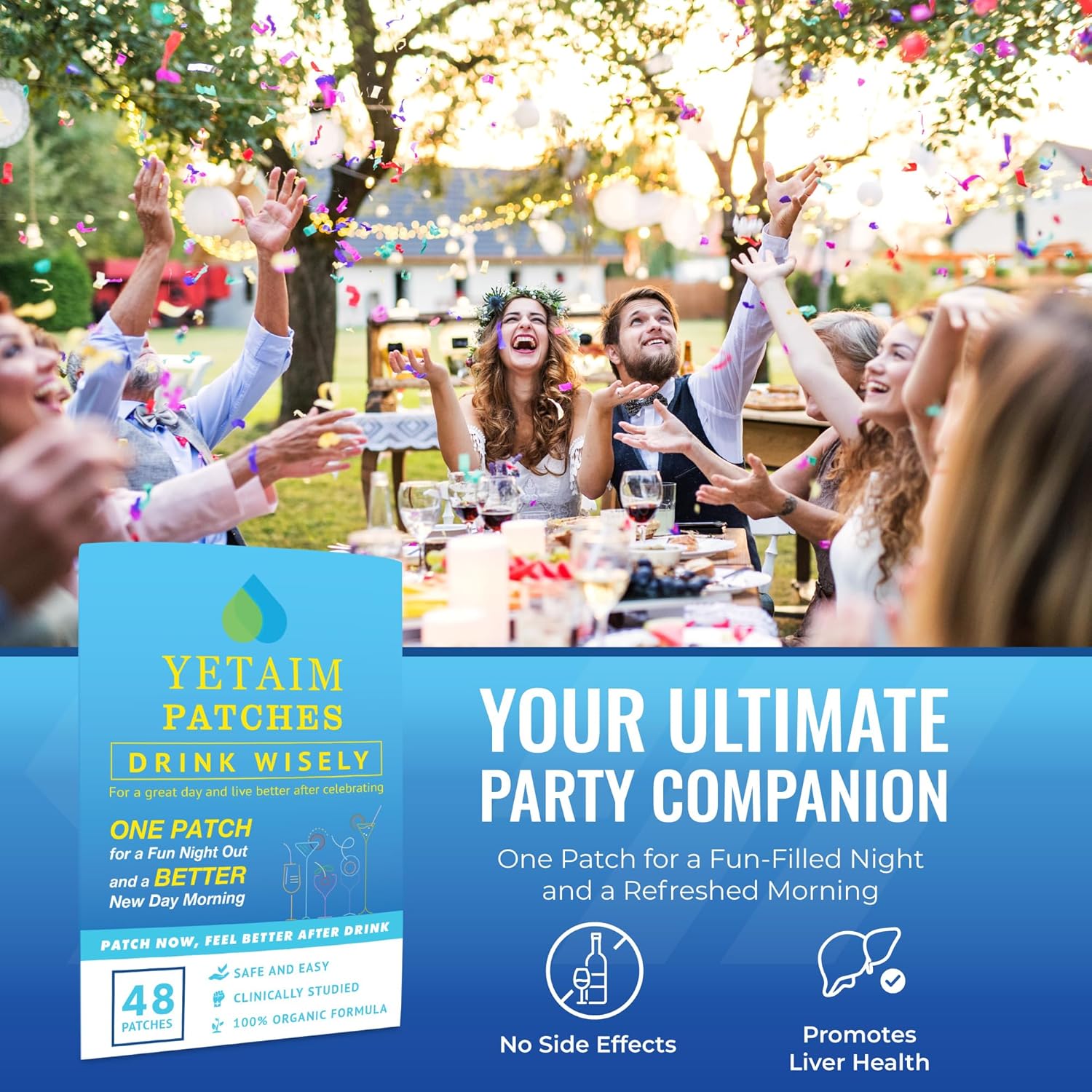 48-Pack YETAIM Recovery Patches for Men and Women - Fast Energy Boost and Recovery Support for Day and Night Parties - Arm, Neck, Wrist, and Back Application for Morning Revival - Clear Blue