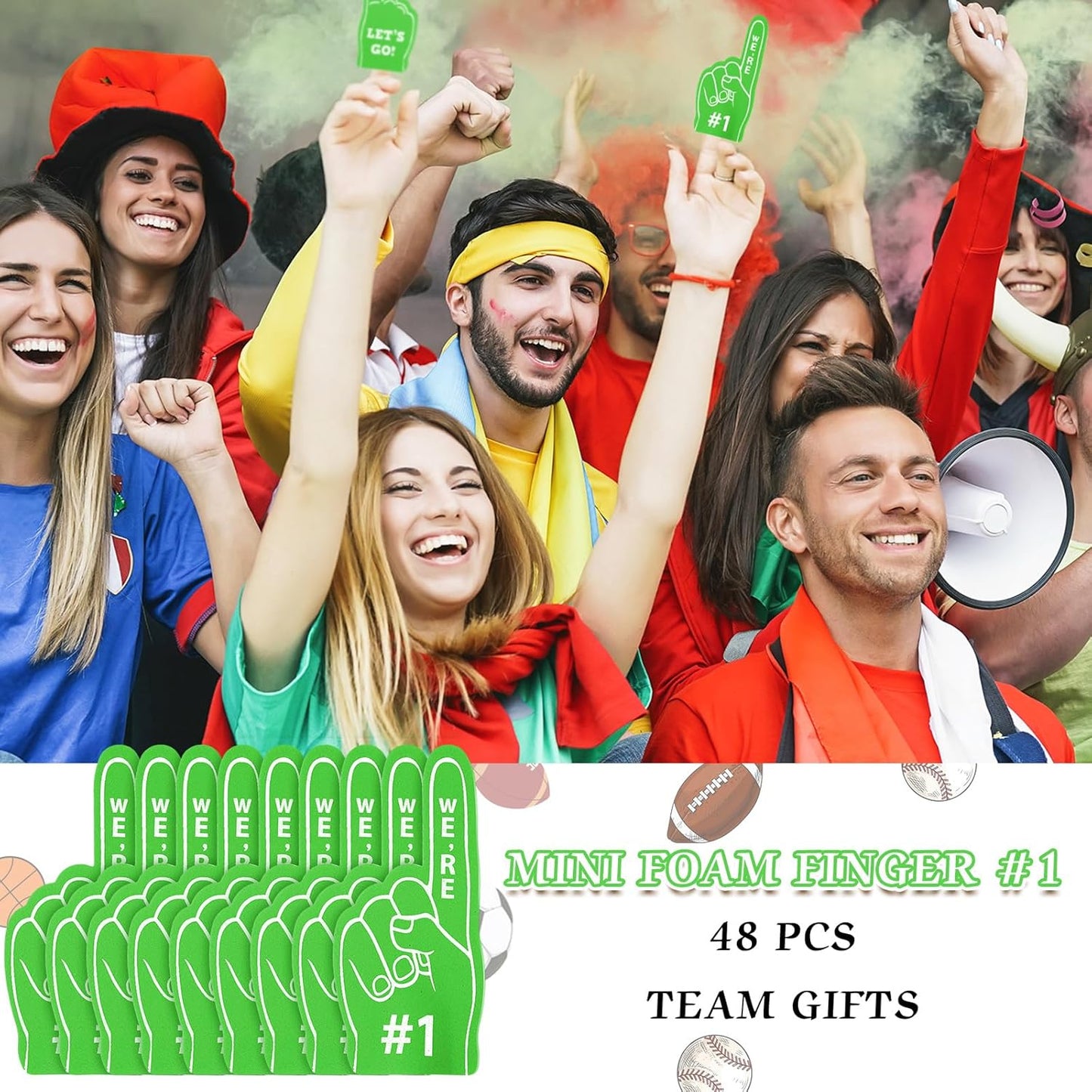 48-Piece Sport Party Favors Fan Foam Finger Set for Basketball Baseball Football Soccer Team Cheerleaders