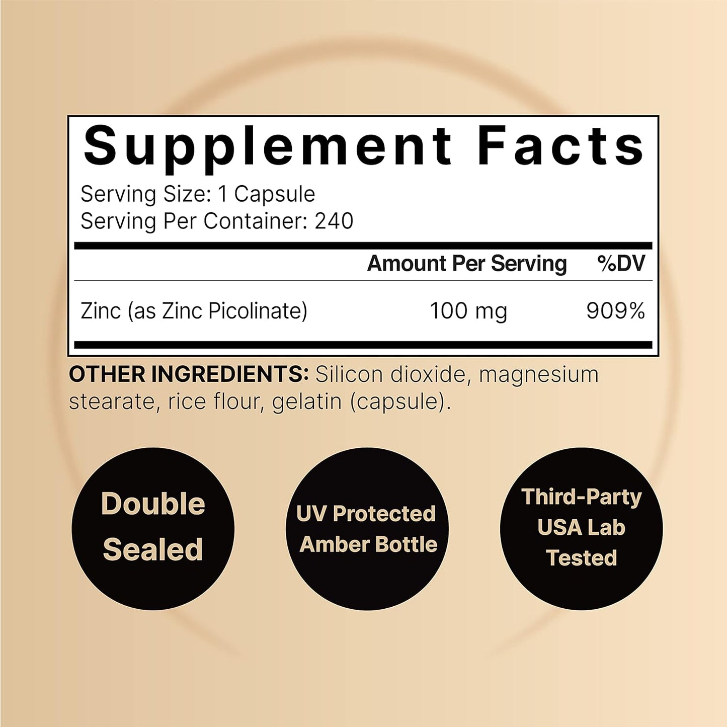 480 Count NatureBell Zinc Picolinate Capsules - Boost Immune System & Enzyme Function - 100mg