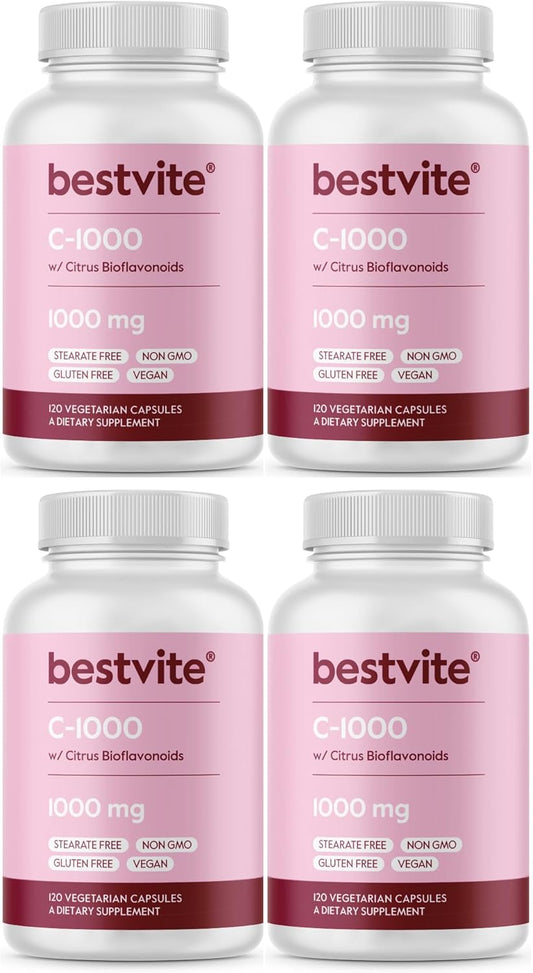 480 Vegetarian Capsules of BESTVITE 1000mg Vitamin C with Citrus Bioflavinoids - Vegan, Non GMO, Gluten Free - No Stearates