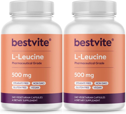 480 Vegetarian Capsules of BESTVITE L-Leucine 500mg - Vegan, Non-GMO, Gluten Free - No Stearates, Fillers, or Flow Agents