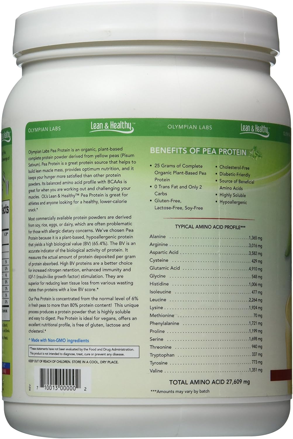 494g Vanilla Pea Protein Powder - 13 Servings by Olympian Labs