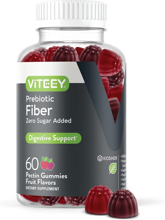 4g Viteey Prebiotic Fiber Gummies for Adults - Vegan, Gelatin Free - Chewable Fruit Flavored Gummy - Support Digestive Health & Natural Weight Loss - Sugar Free Fiber Supplement