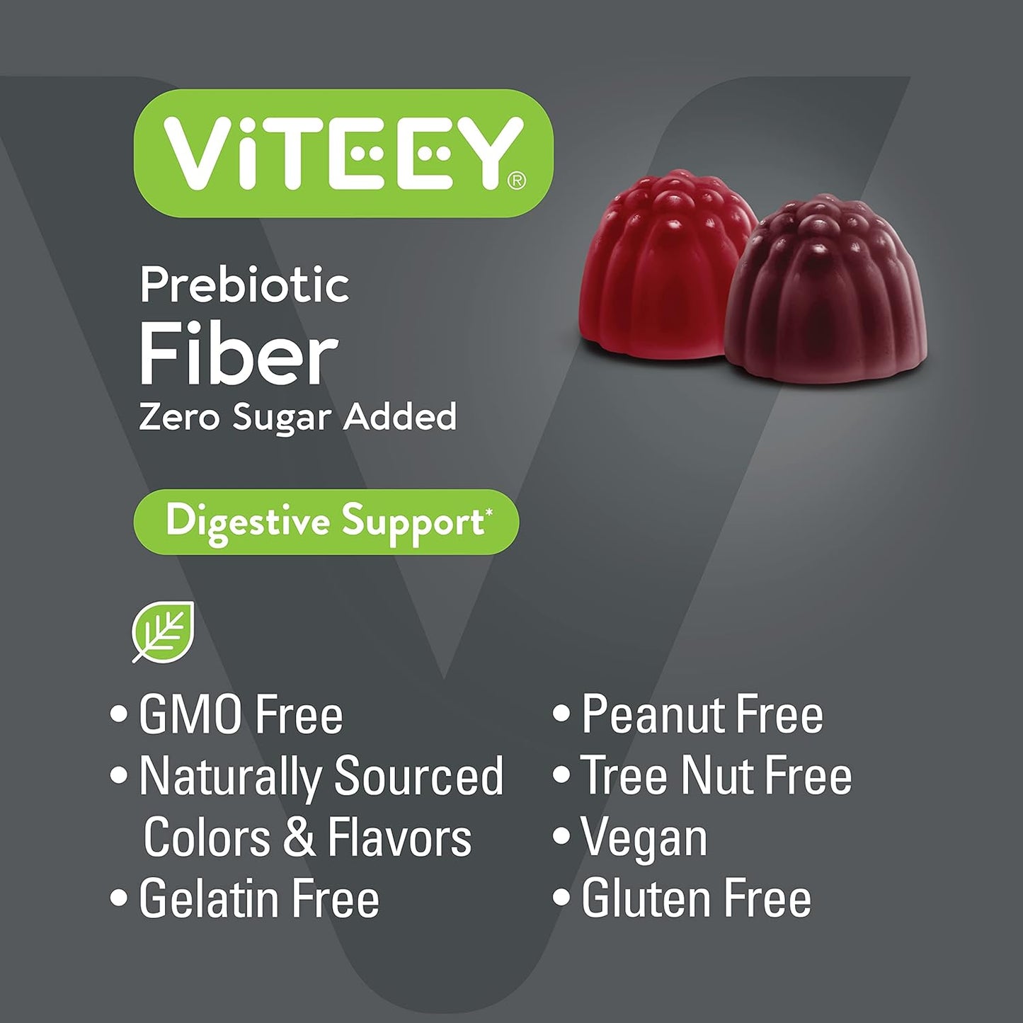 4g Viteey Prebiotic Fiber Gummies for Adults - Vegan, Gelatin Free - Chewable Fruit Flavored Gummy - Support Digestive Health & Natural Weight Loss - Sugar Free Fiber Supplement