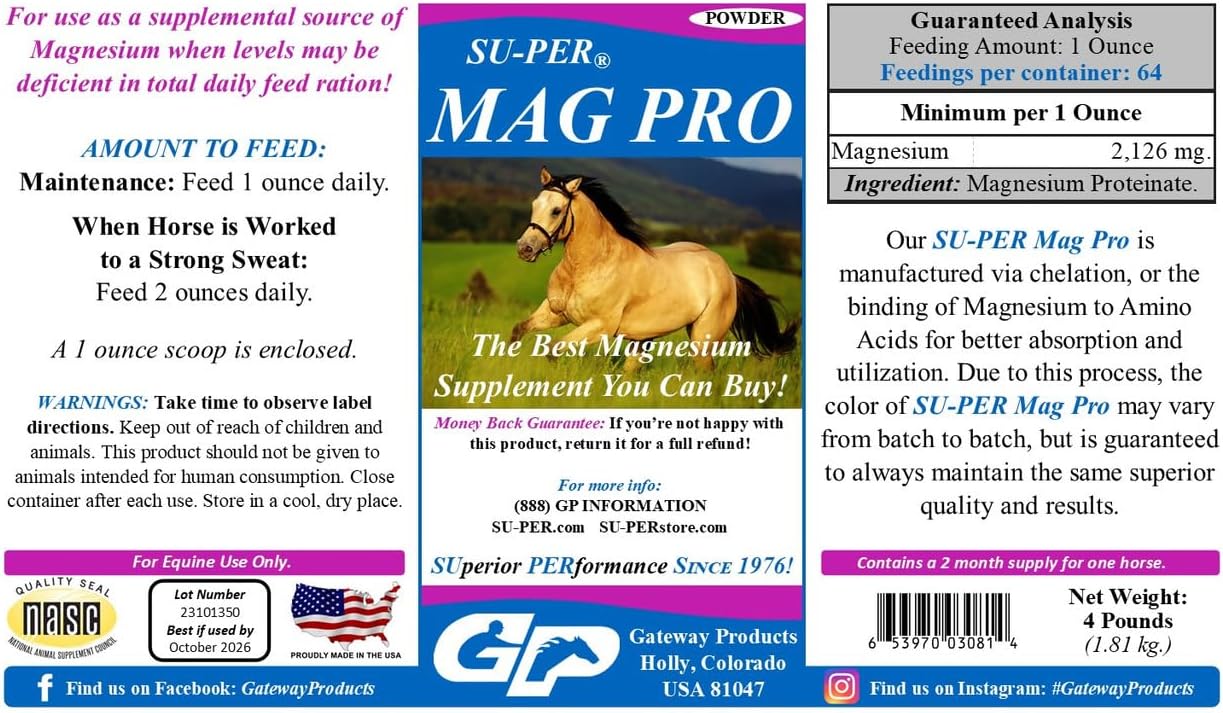4lb (2 Pack) SU-PER Mag Pro Horse Calming Supplement - Promotes Calm Behavior with Magnesium for Horses