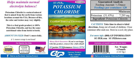4lb (2 Pack) SU-PER Potassium Chloride Horse Electrolyte Supplement - Maintains Normal Electrolyte Balance