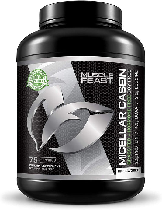 4lb Muscle Feast Micellar Casein Protein Powder - All Natural, Pasture Raised, Hormone Free, Soy Free - Unflavored Formula for Muscle Recovery and Growth
