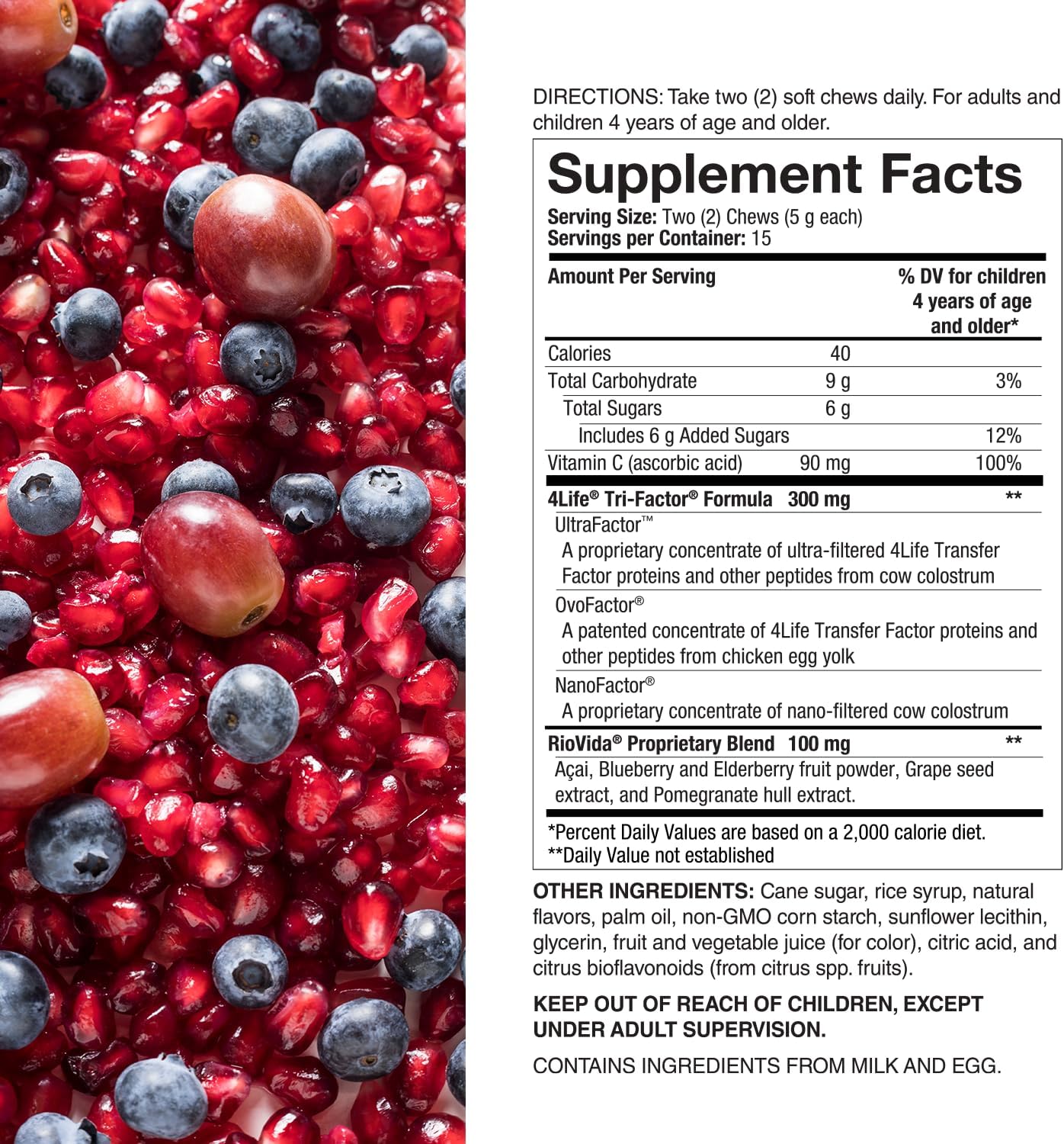 4Life RioVida Chews: Immune System & Anti-Aging Support with Elderberry, Acai Berry, and Transfer Factor Proteins - 30 Chews