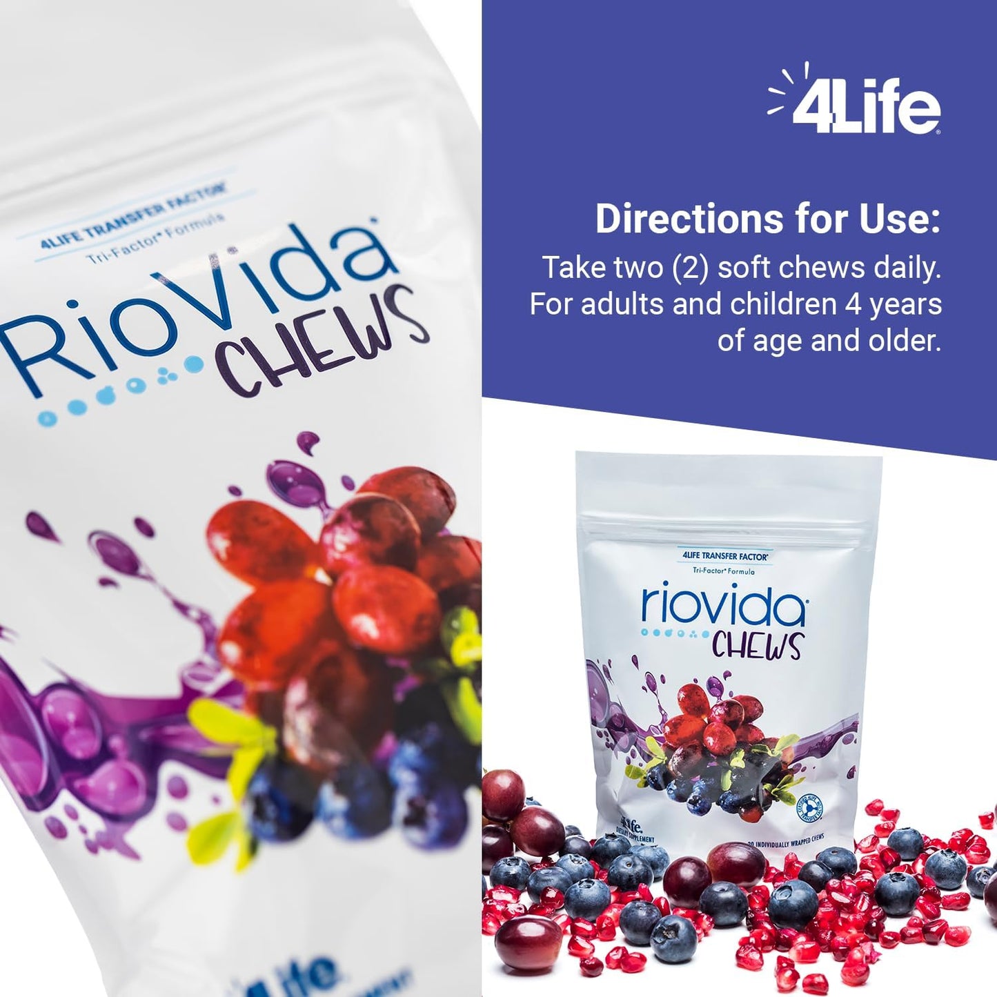 4Life RioVida Chews: Immune System & Anti-Aging Support with Elderberry, Acai Berry, and Transfer Factor Proteins - 30 Chews