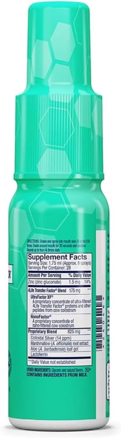 4Life Transfer Factor Immune Spray with Zinc and Marshmallow Root Extract - Mint Flavor - 1.7 oz - Supports Mouth and Throat Immune Health