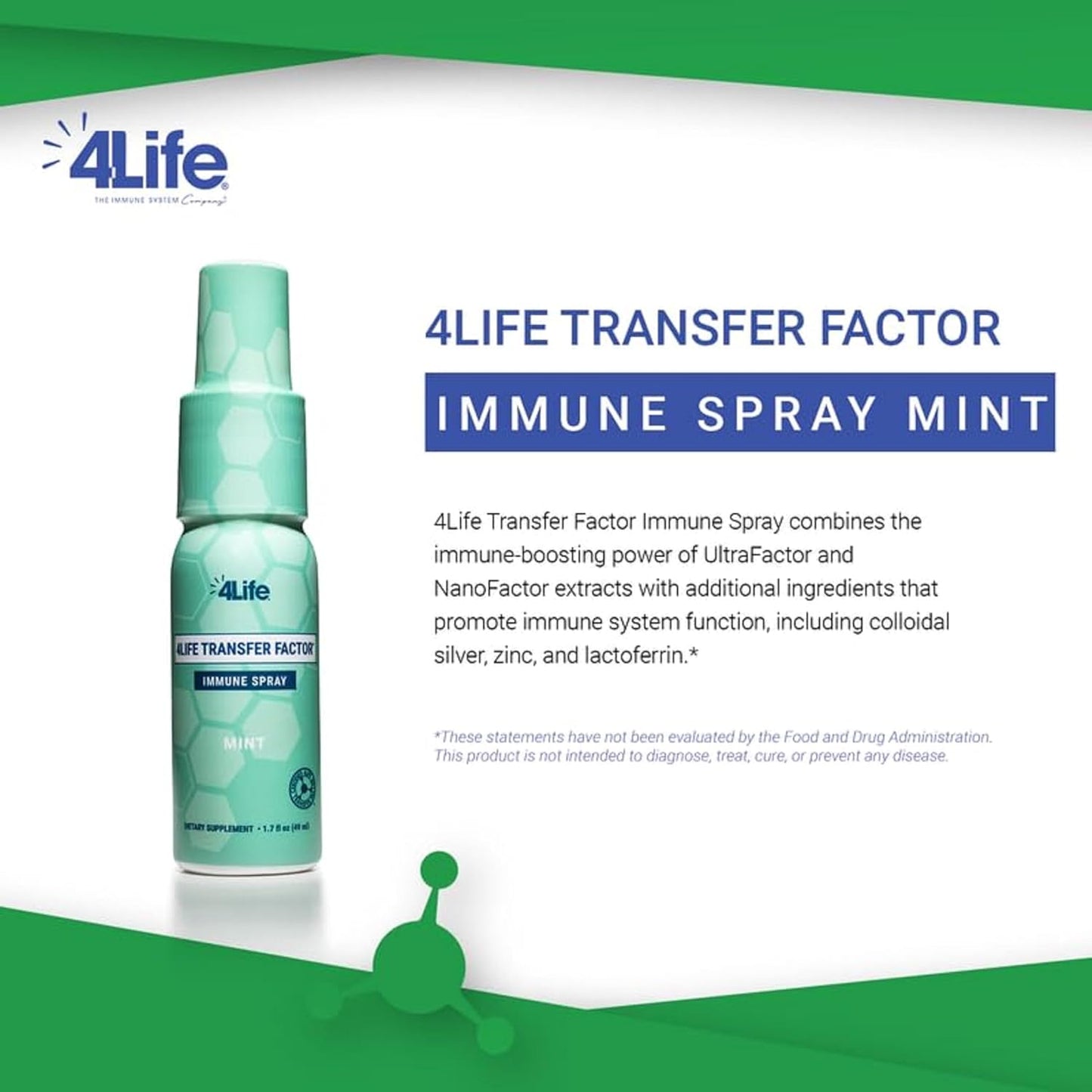 4Life Transfer Factor Immune Spray with Zinc and Marshmallow Root Extract - Mint Flavor - 1.7 oz - Supports Mouth and Throat Immune Health