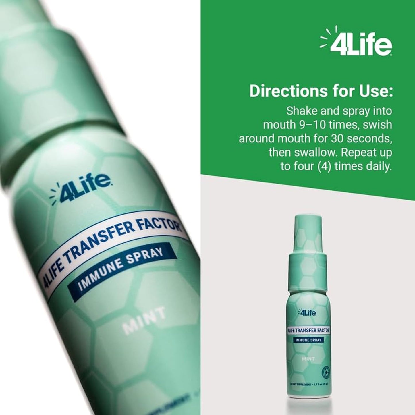 4Life Transfer Factor Immune Spray with Zinc and Marshmallow Root Extract - Mint Flavor - 1.7 oz - Supports Mouth and Throat Immune Health