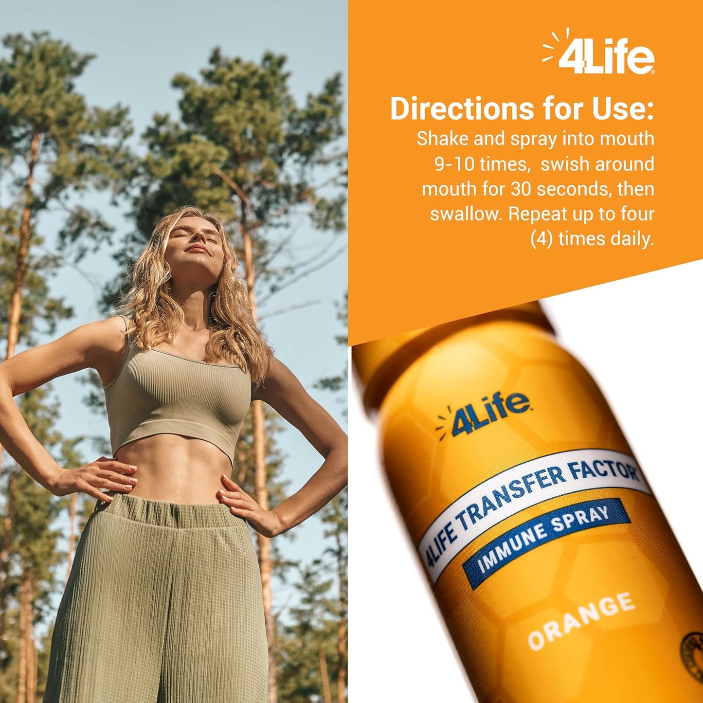 4Life Transfer Factor Immune Spray with Zinc, Marshmallow Root Extract, Colloidal Silver - Orange Flavor - 1.7 oz - Boosts Immunity