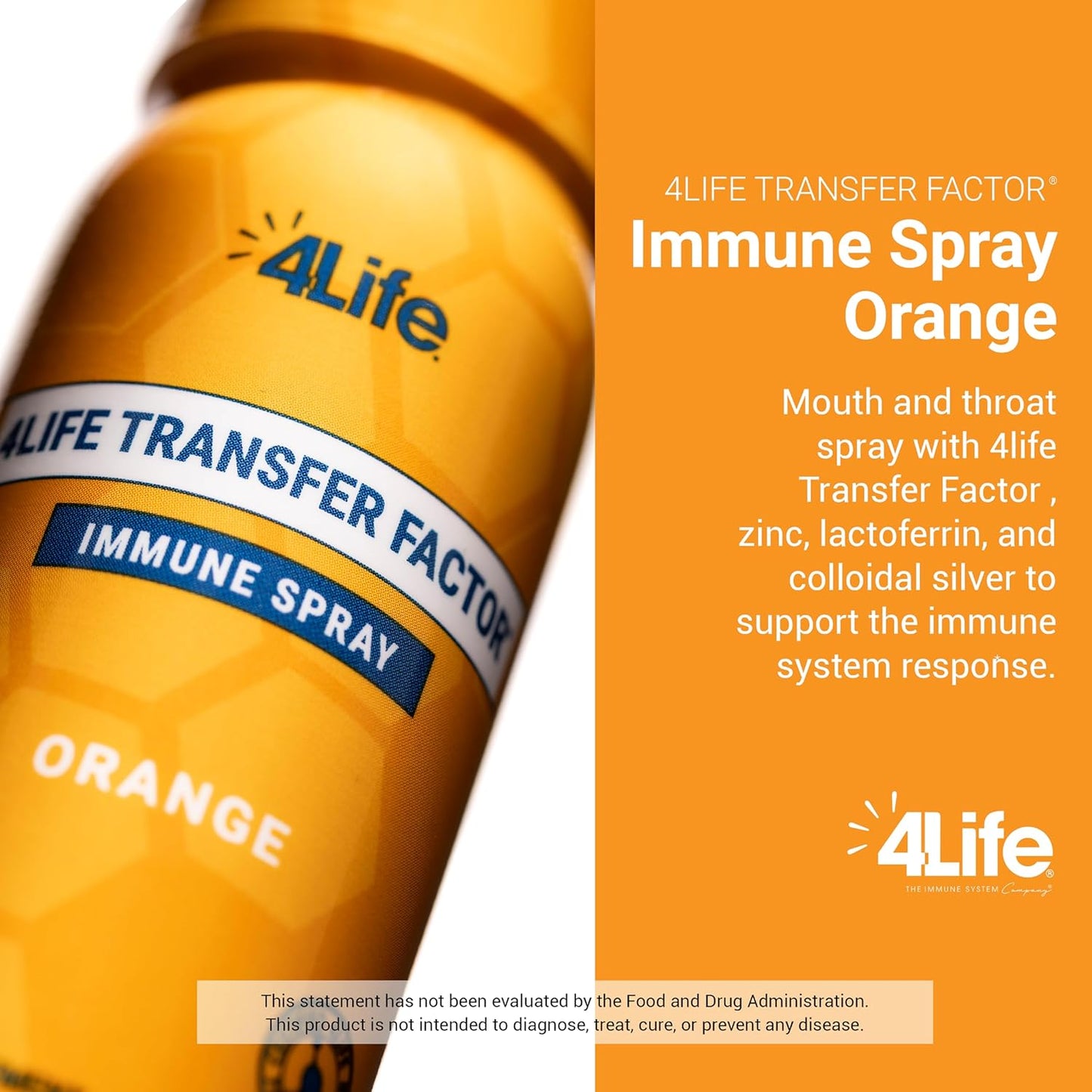 4Life Transfer Factor Immune Spray with Zinc, Marshmallow Root Extract, Colloidal Silver - Orange Flavor - 1.7 oz - Boosts Immunity