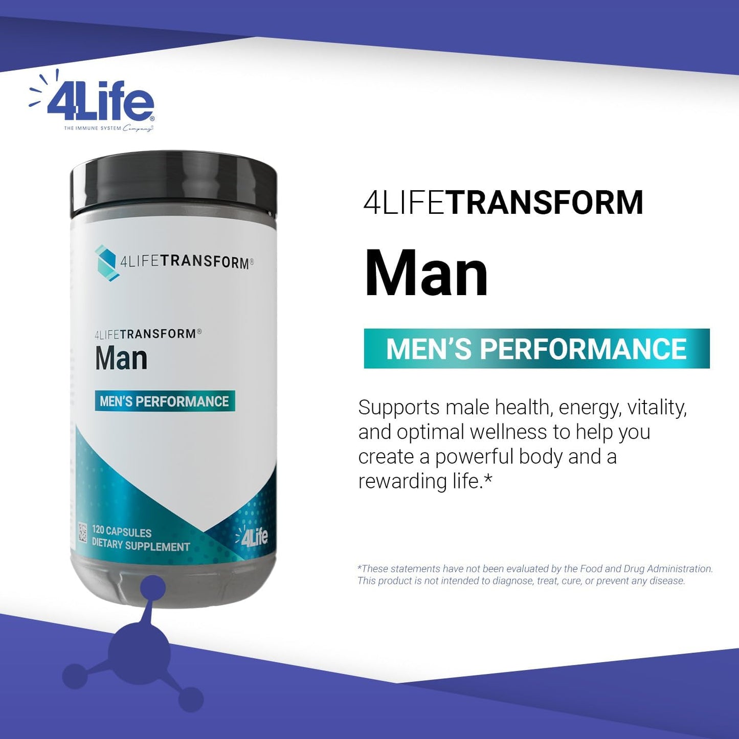4Life Transform Man - Natural Supplement for Men's Sexual Health and Vitality - Boosts Nitric Oxide, Energy, and Well-Being - With L-Citrulline, Vitamin D3, and Korean Ginseng - 120 Capsules