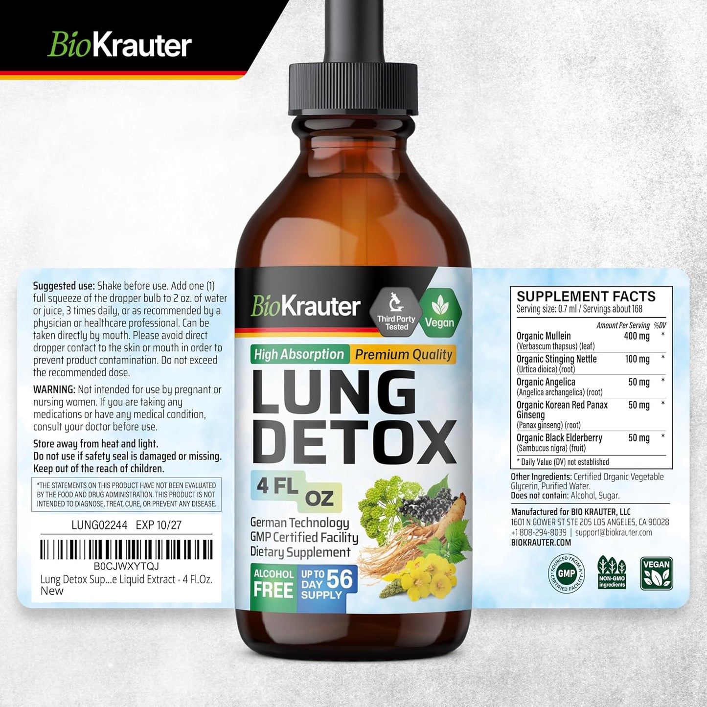 4oz BIO KRAUTER Lung Detox Tincture with 100 Resveratrol Capsules
