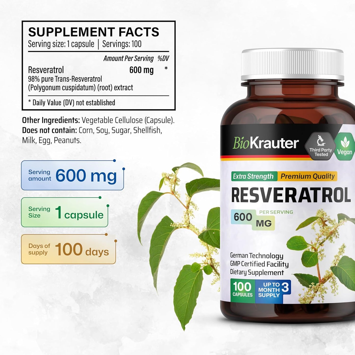 4oz BIO KRAUTER Lung Detox Tincture with 100 Resveratrol Capsules