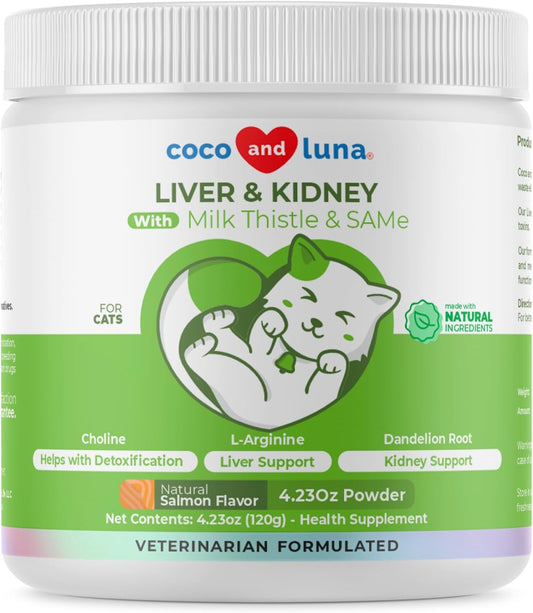 4oz Coco and Luna Milk Thistle Powder for Cats - Natural Liver & Kidney Supplement - Detox & Hepatic Support - Promotes Healthy Liver & Kidney Function - Same & L-Arginine