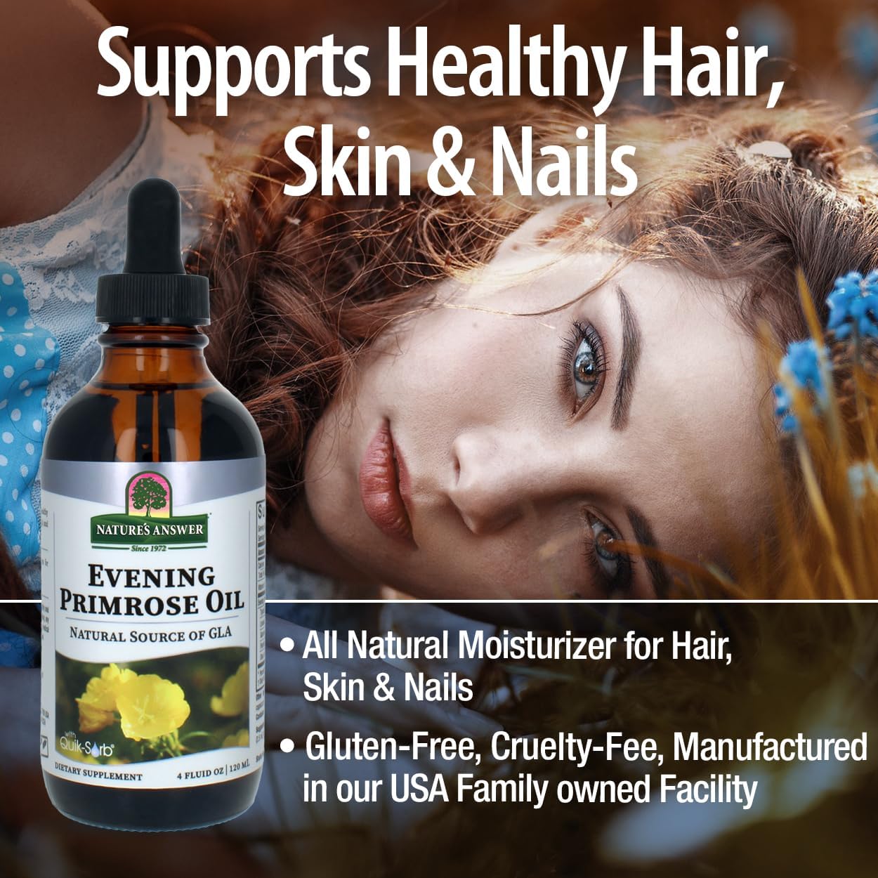4oz Cold Pressed Evening Primrose Oil Liquid | All Natural Moisturizer for Hair, Skin, Nails | Rosacea Psoriasis Eczema Relief | Single Count