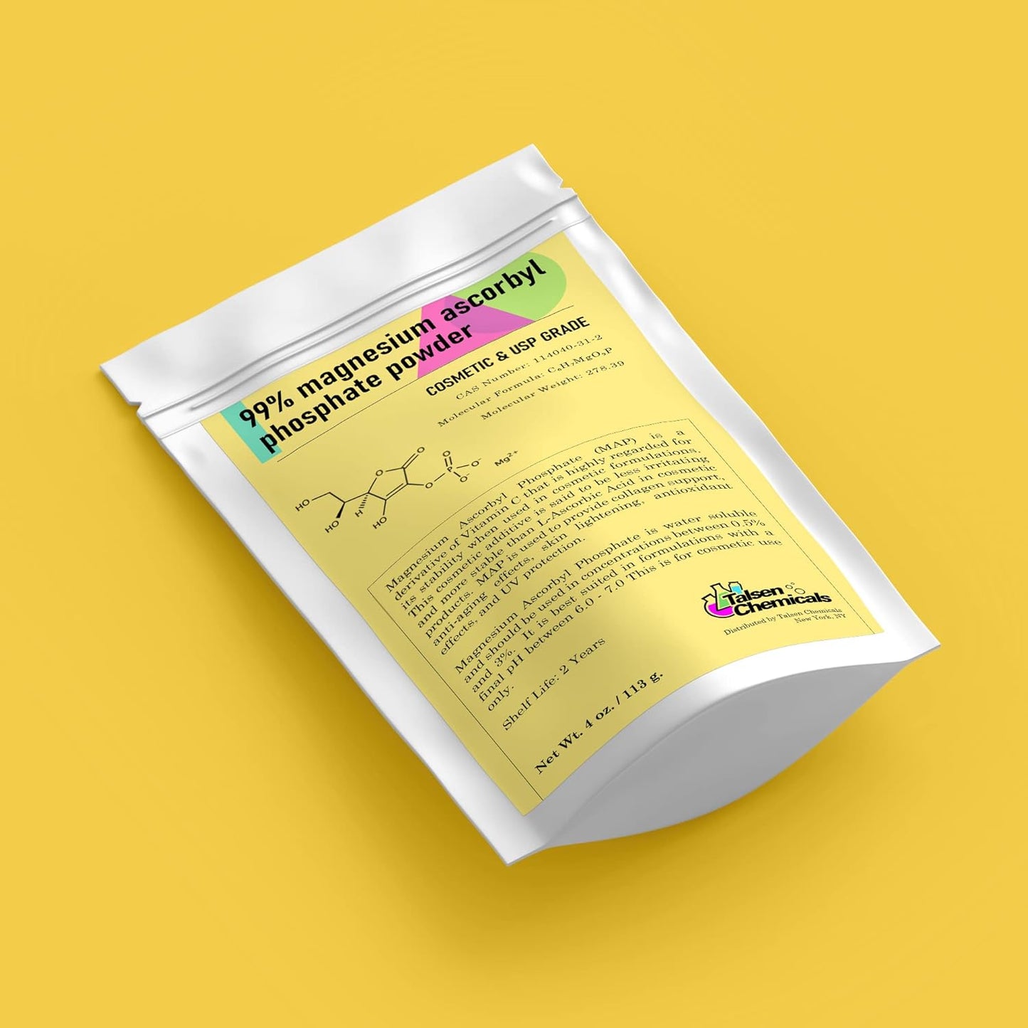 4oz Magnesium Ascorbyl Phosphate MAP Powder for DIY Skincare - Stable Vitamin C by Talsen Chemicals