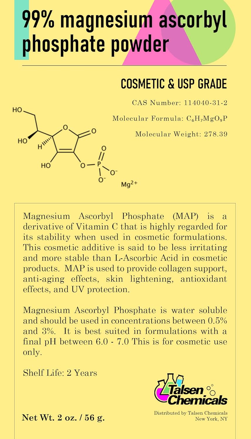 4oz Magnesium Ascorbyl Phosphate MAP Powder for DIY Skincare - Stable Vitamin C by Talsen Chemicals