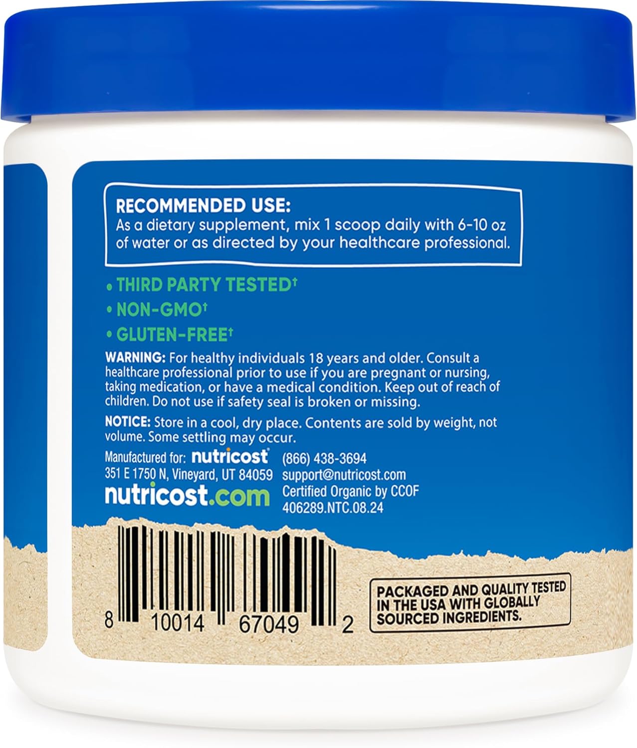 4oz Nutricost Organic Lion's Mane Mushroom Powder - USDA Certified Organic