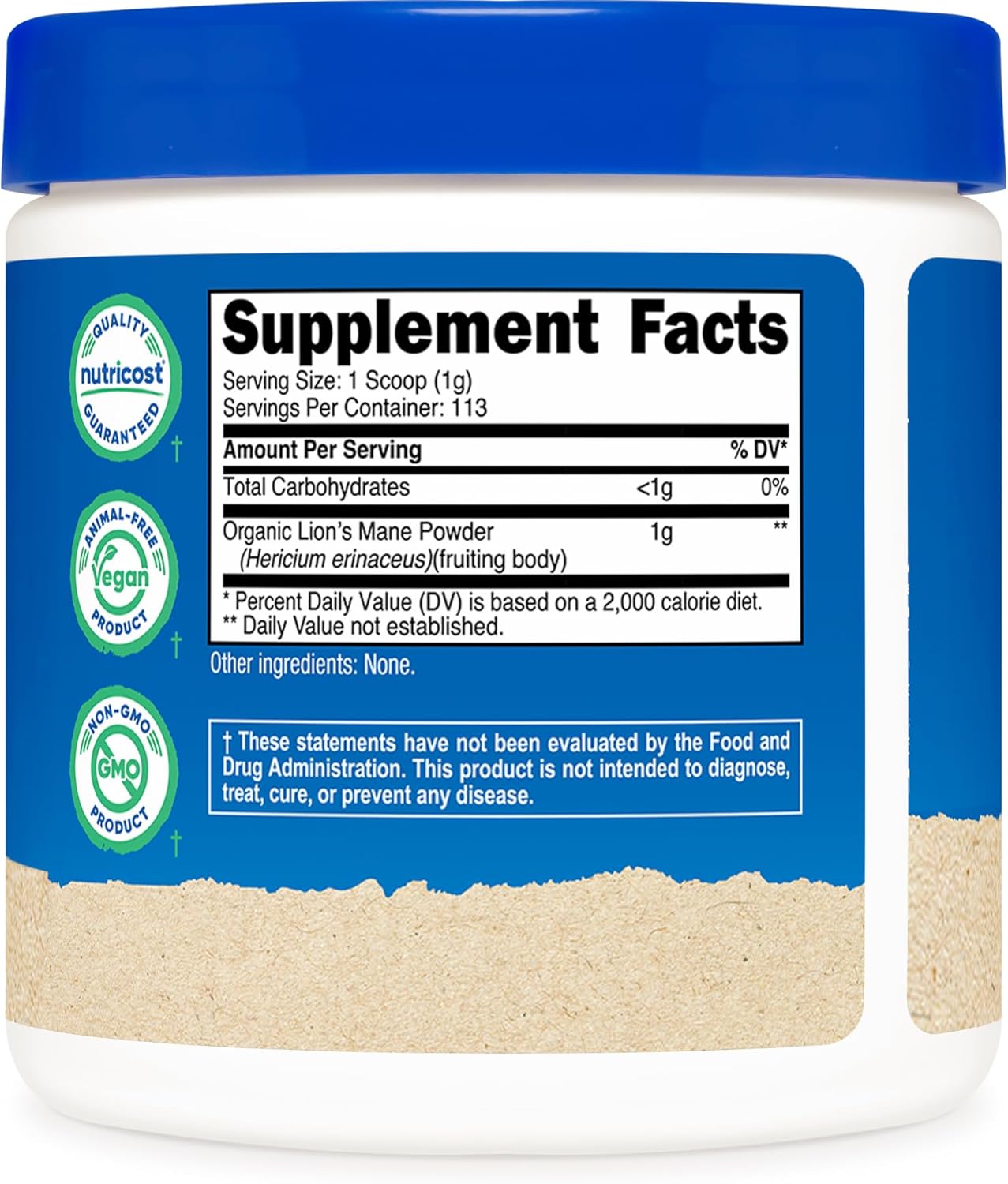 4oz Nutricost Organic Lion's Mane Mushroom Powder - USDA Certified Organic