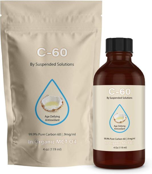 4oz Suspended Solutions C60 MCT Oil - 99.9% Pure Carbon 60 in Organic Extra Virgin Oil - 108mg Active C60 - Solvent-Free & Glass Bottle