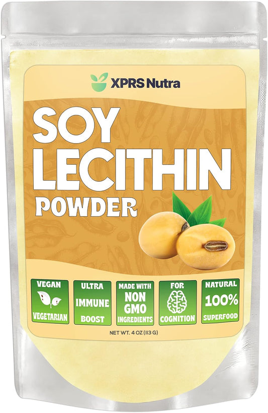 4oz XPRS Nutra Soy Lecithin Powder - Food Grade Fat Emulsifier for Cooking, Baking - Vegan-Friendly Cooking Aid
