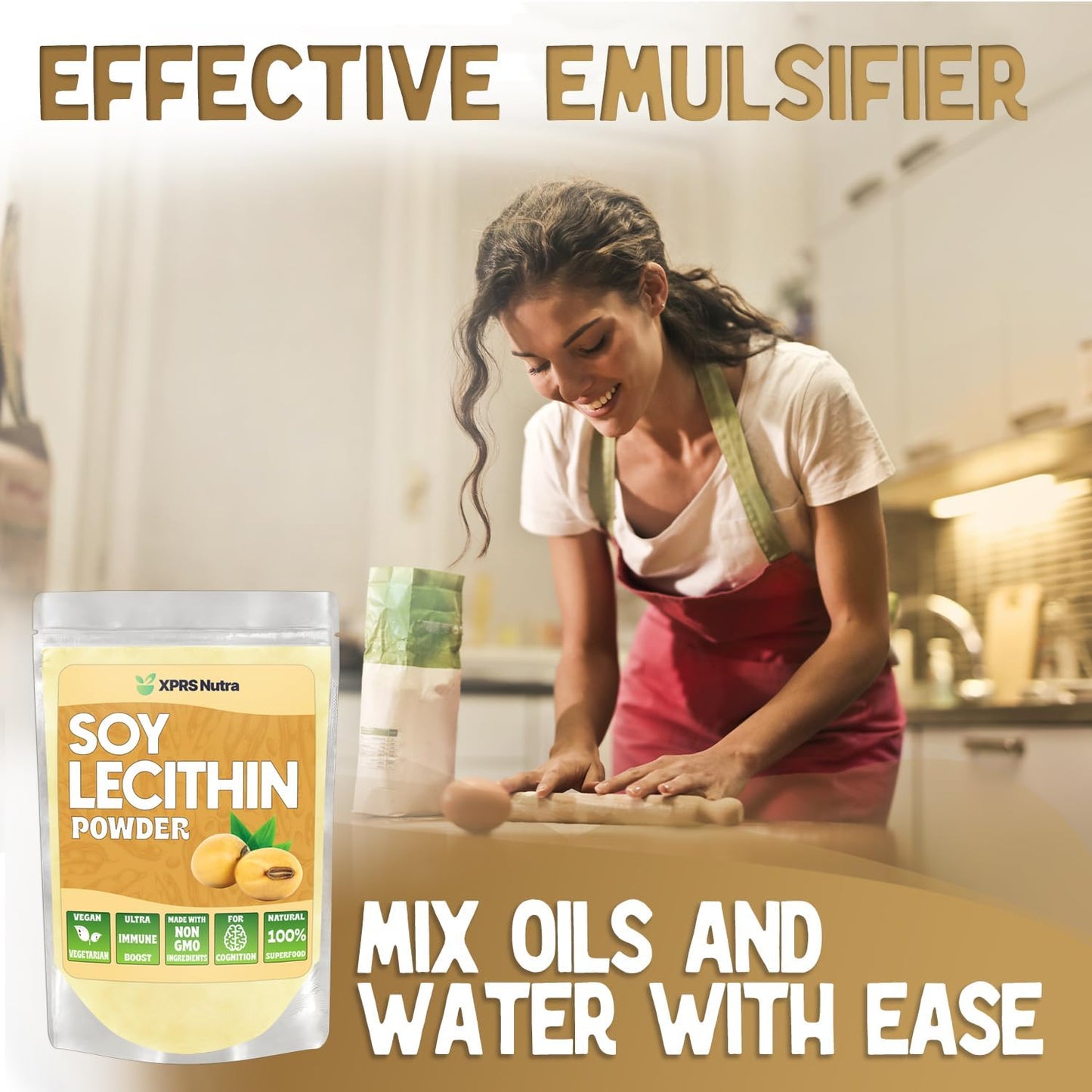 4oz XPRS Nutra Soy Lecithin Powder - Food Grade Fat Emulsifier for Cooking, Baking - Vegan-Friendly Cooking Aid