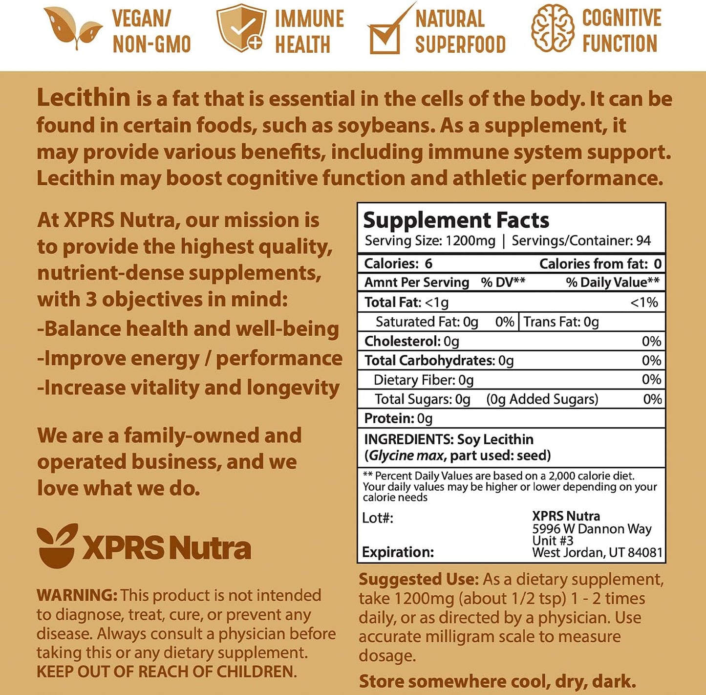 4oz XPRS Nutra Soy Lecithin Powder - Food Grade Fat Emulsifier for Cooking, Baking - Vegan-Friendly Cooking Aid