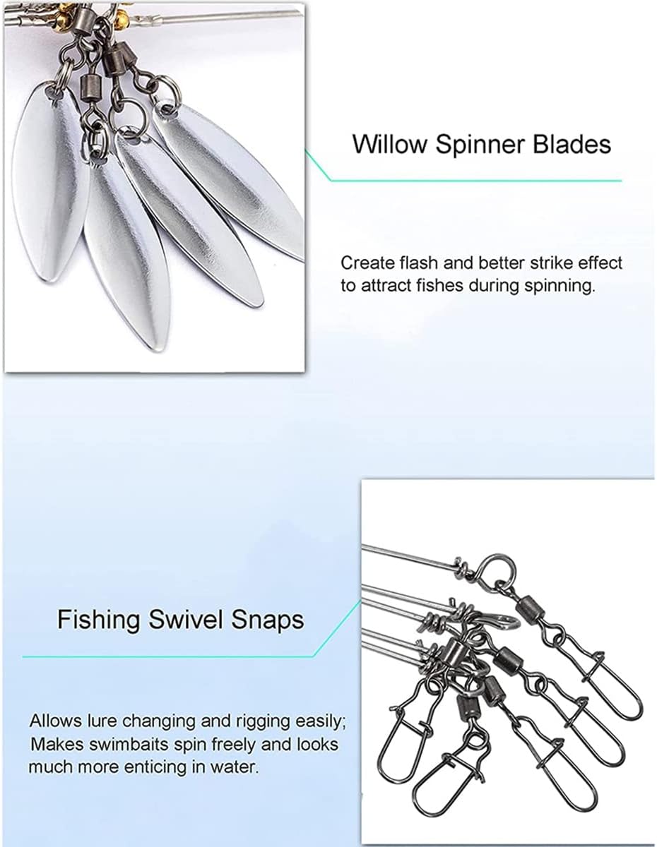 5-Arm Alabama Umbrella Rig Bass Fishing Kit with Pre-Rigged Swimbaits - Willow Blade Multi-Lure Rig for Boat Trolling