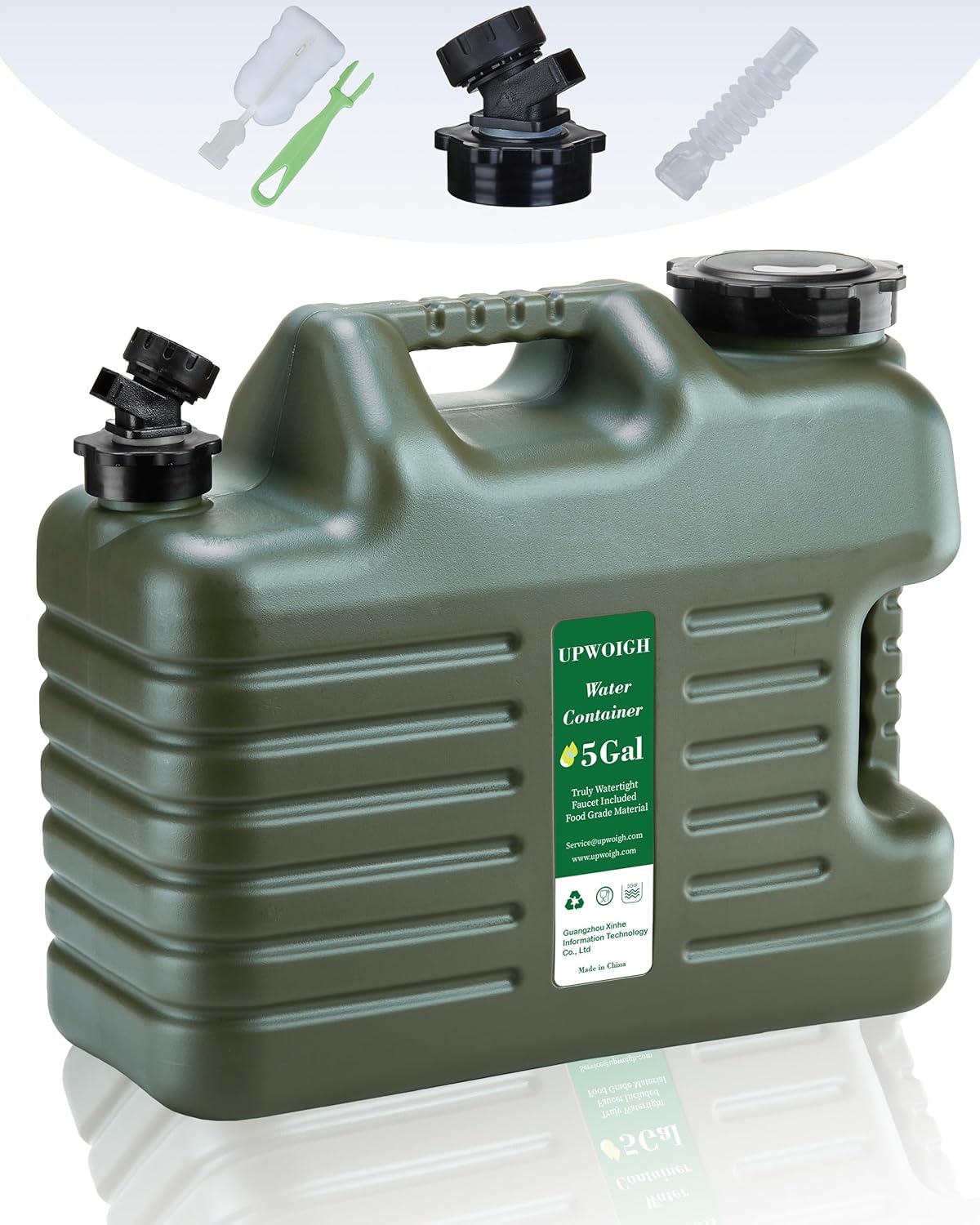 5 Gallon Camping Water Jug - Military Green Water Container with No Leakage, BPA-Free Portable Storage Tank for Hiking and Overlanding