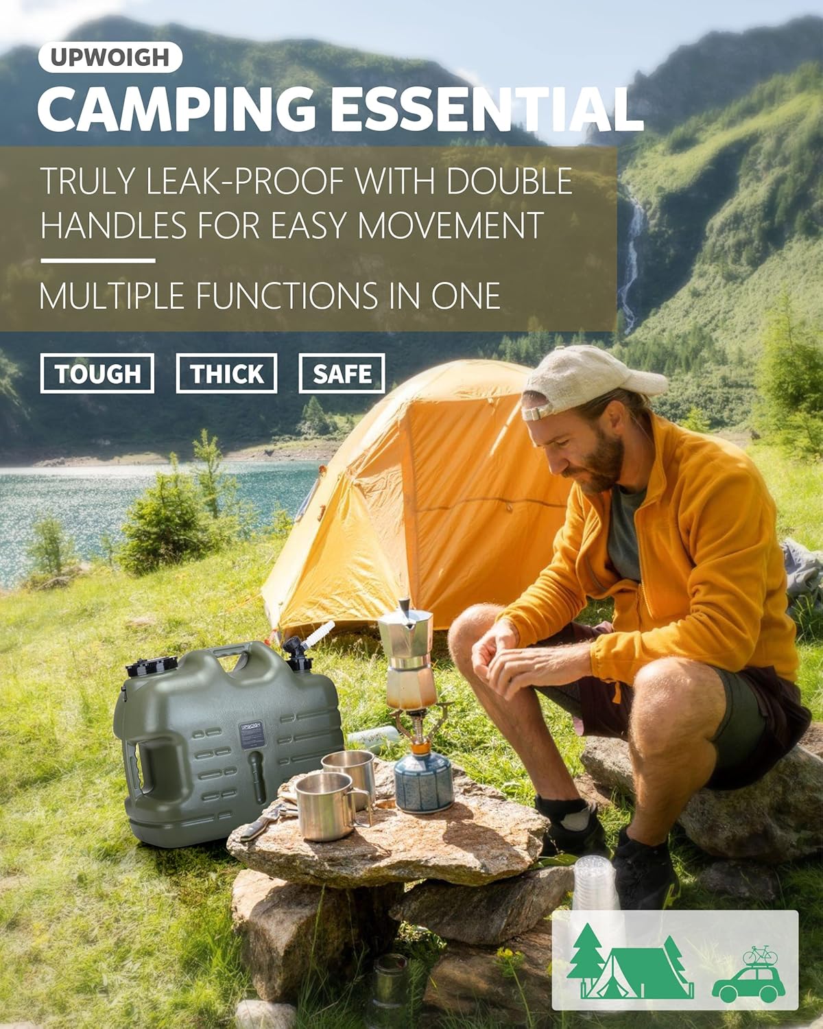 5 Gallon Camping Water Jug - Military Green Water Container with No Leakage, BPA-Free Portable Storage Tank for Hiking and Overlanding