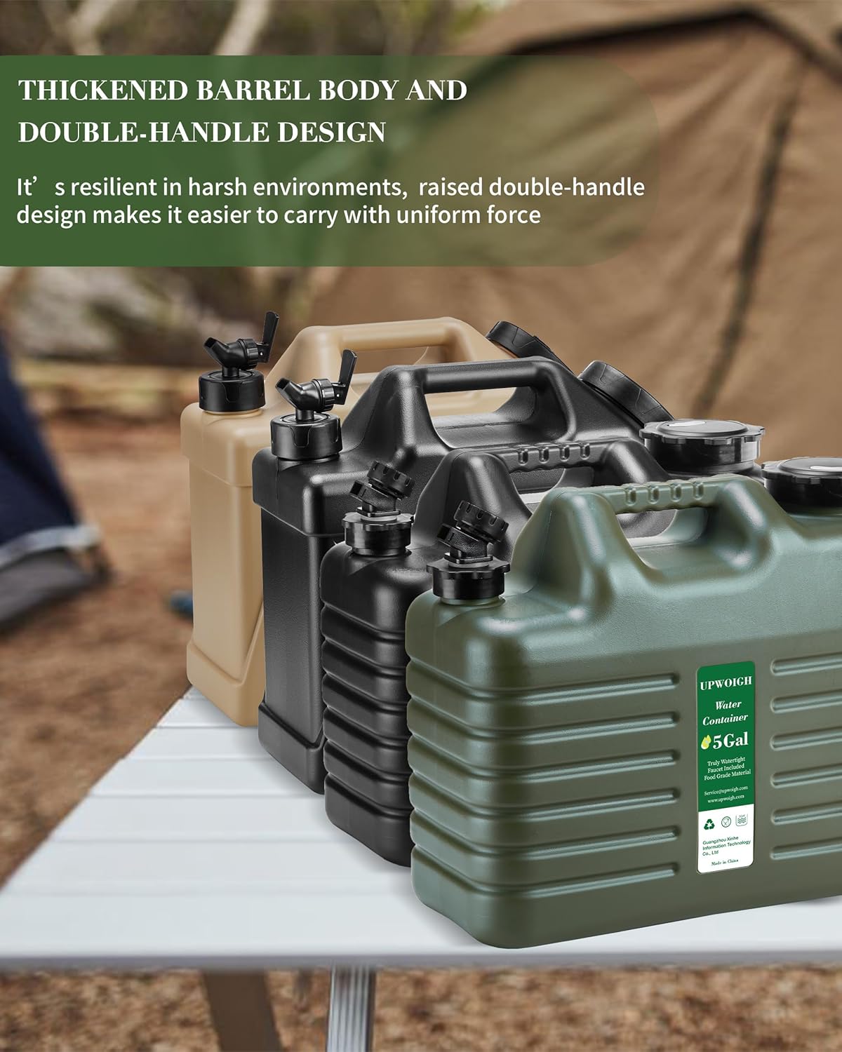 5 Gallon Camping Water Jug - Military Green Water Container with No Leakage, BPA-Free Portable Storage Tank for Hiking and Overlanding
