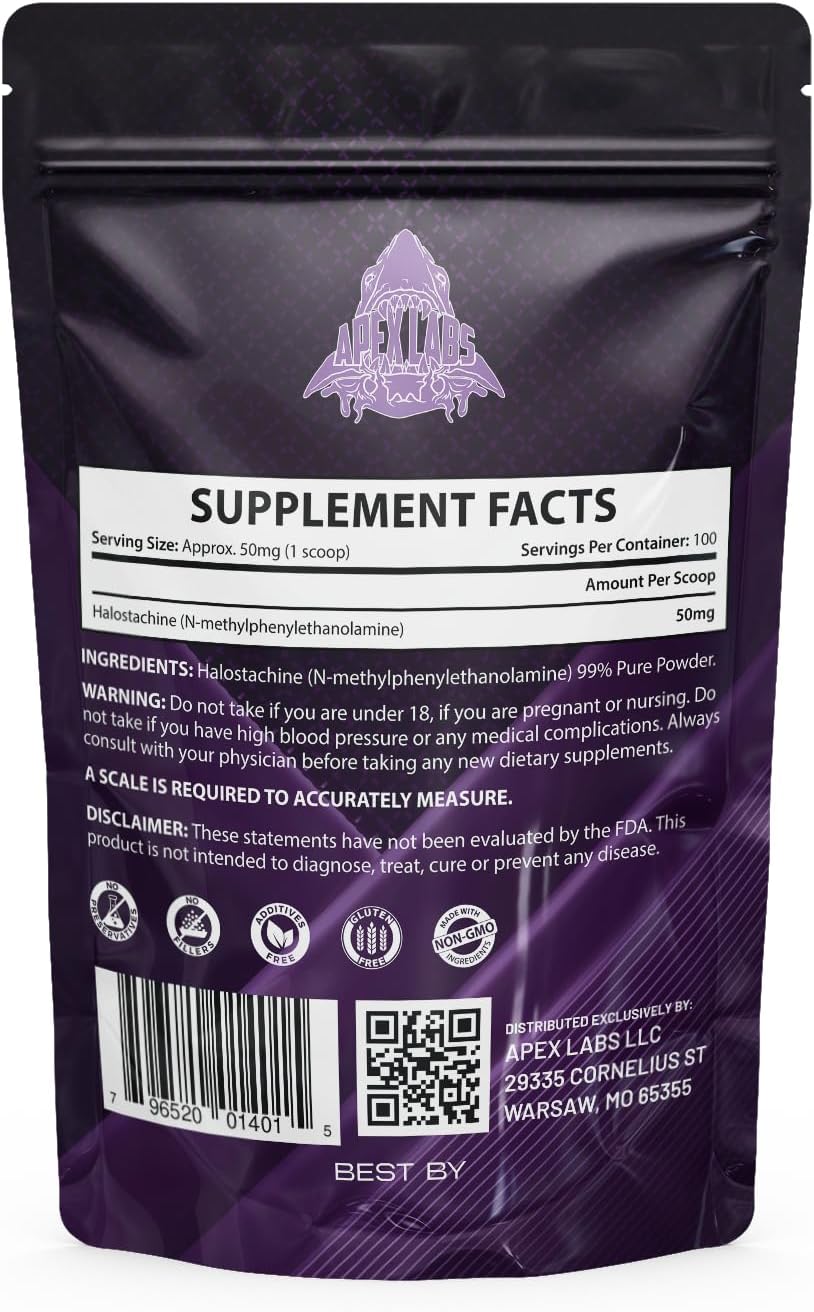 5 Grams of Apex Labs Halostachine Powder Supplement | Nootropic Energy Agent | Non-GMO, Gluten Free | Made in USA