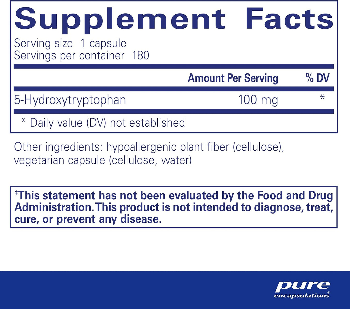 5-HTP 100mg Capsules for Brain Health, Sleep Regulation, and Appetite Support - Non-GMO and Gluten Free - 180 Count